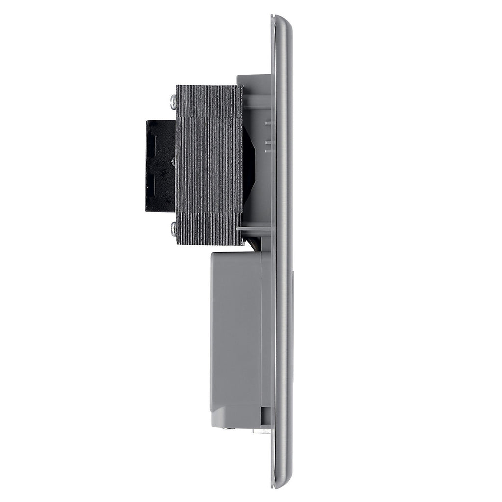 BG Double Raised slim Screwed Shaver socket Matt Steel effect