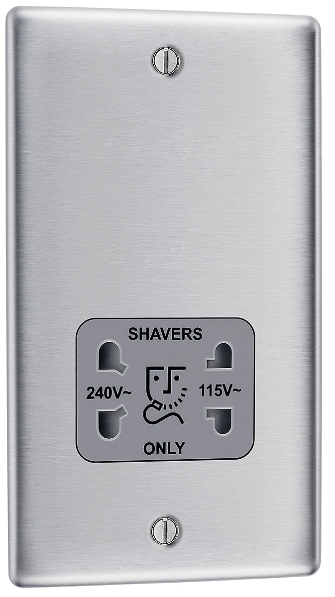 BG Double Raised slim Screwed Shaver socket Matt Steel effect