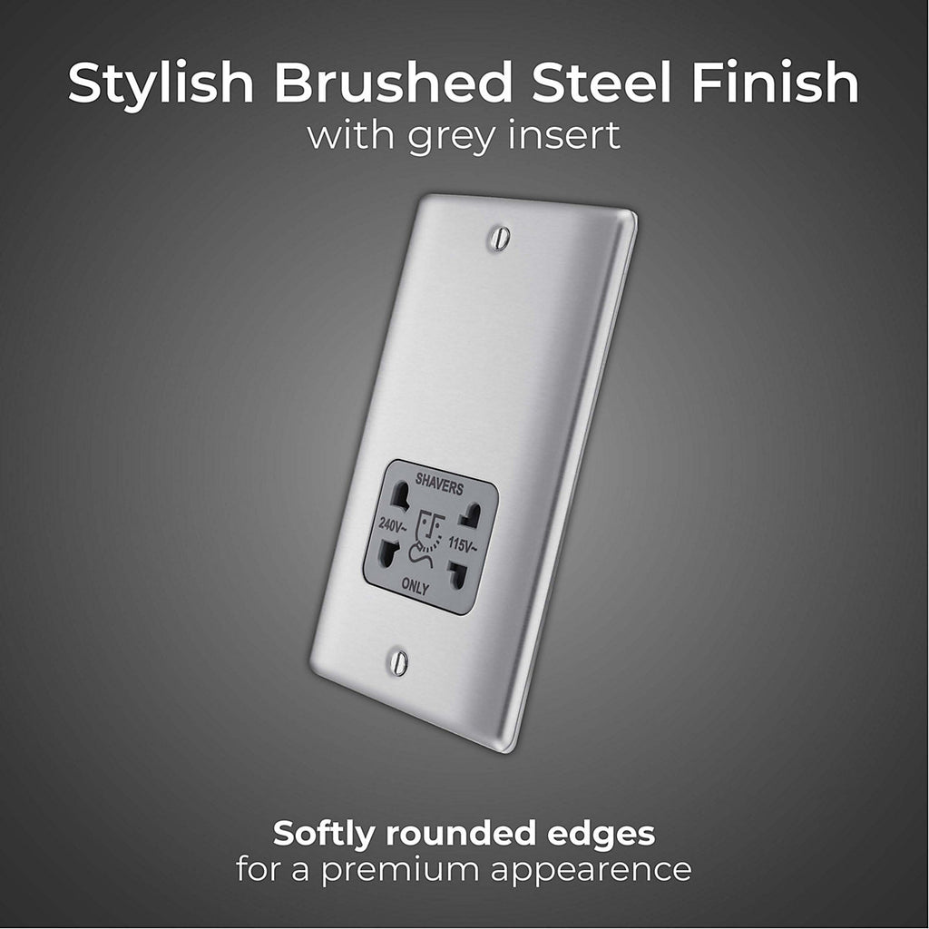 BG Double Raised slim Screwed Shaver socket Matt Steel effect