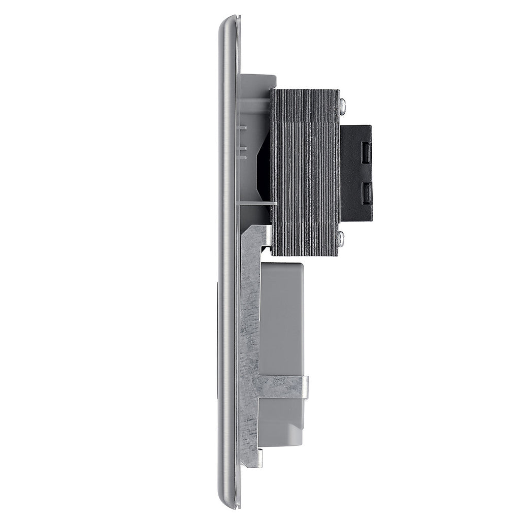 BG Double Raised slim Screwed Shaver socket Matt Steel effect