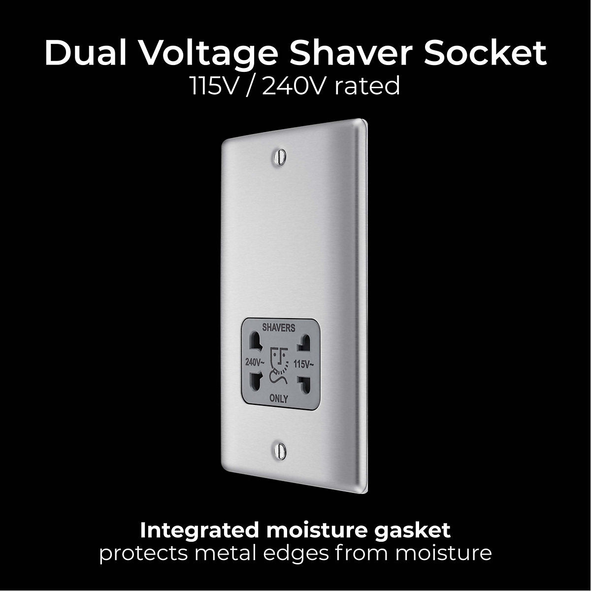 BG Double Raised slim Screwed Shaver socket Matt Steel effect