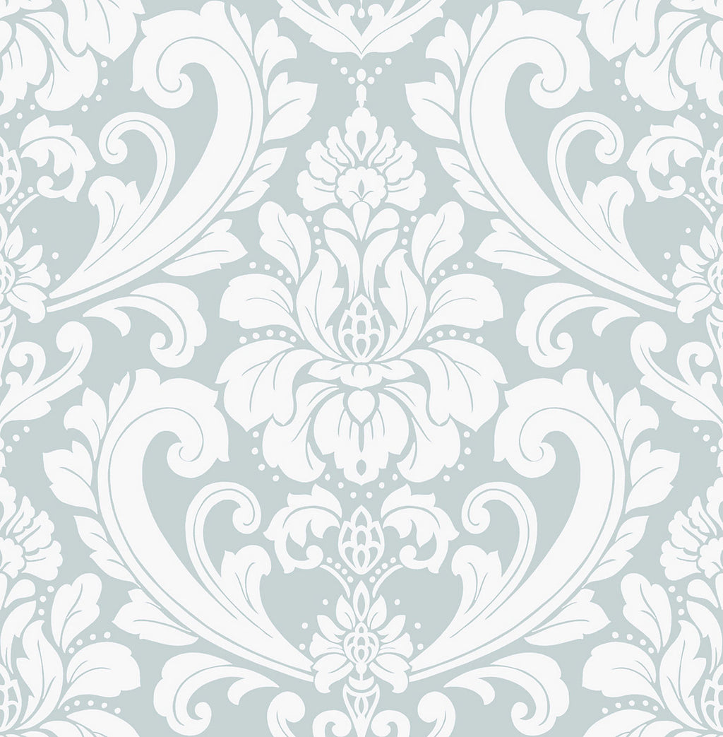 Boutique Adelina Duck egg Metallic effect Damask Embossed Wallpaper Sample