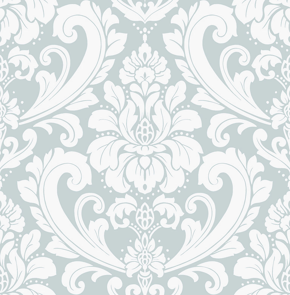 Boutique Adelina Duck egg Metallic effect Damask Embossed Wallpaper Sample
