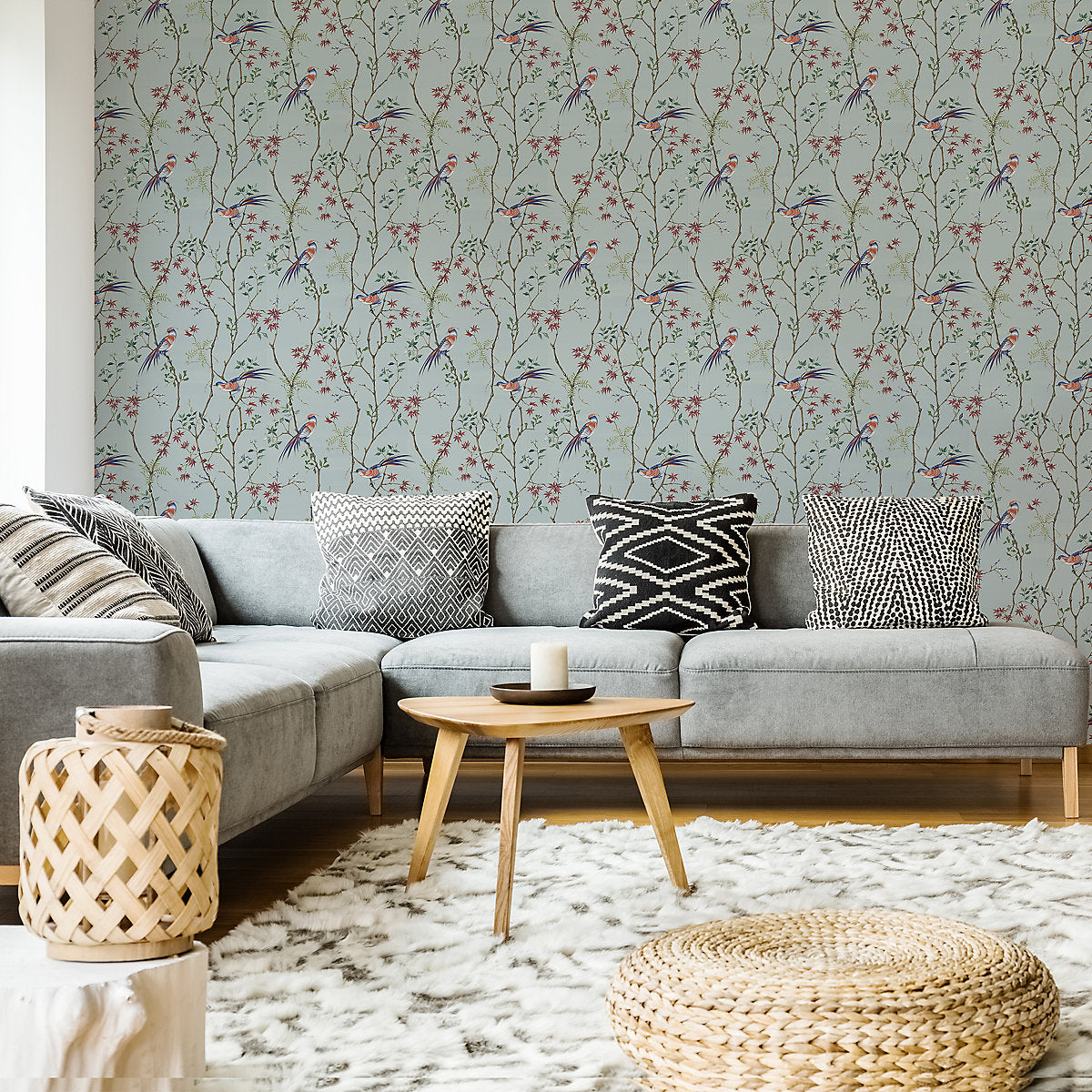 Boutique Biyu Mint Metallic effect Floral Smooth Wallpaper
