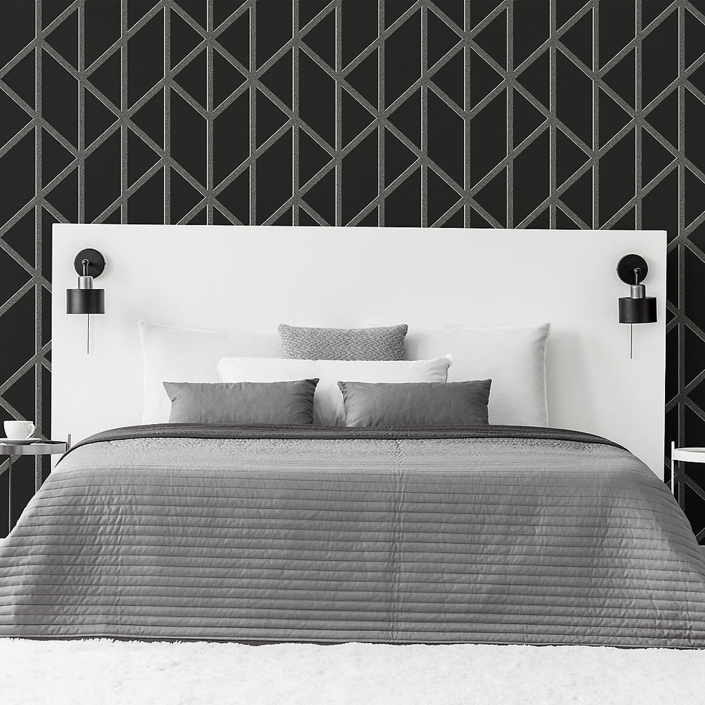 Boutique Black & green Panel geo Smooth Wallpaper
