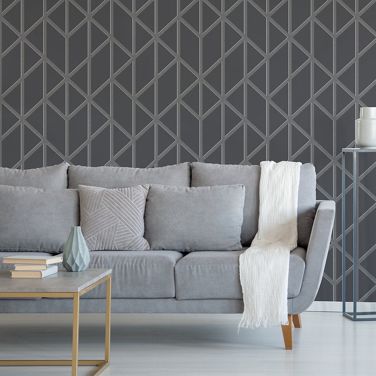 Boutique Black & green Panel geo Smooth Wallpaper