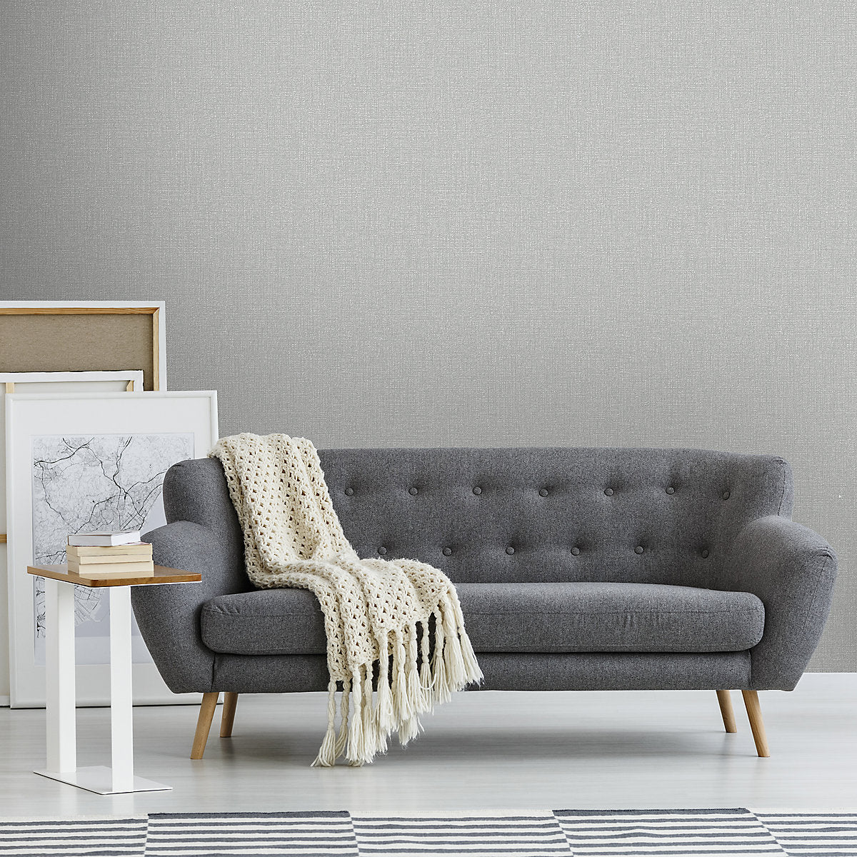 Boutique Chenille Silver effect Textured Wallpaper Sample