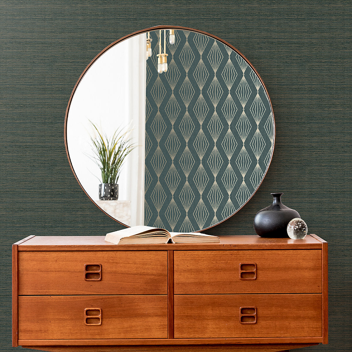 Boutique Gilded texture Emerald Copper effect Grasscloth Textured Wallpaper