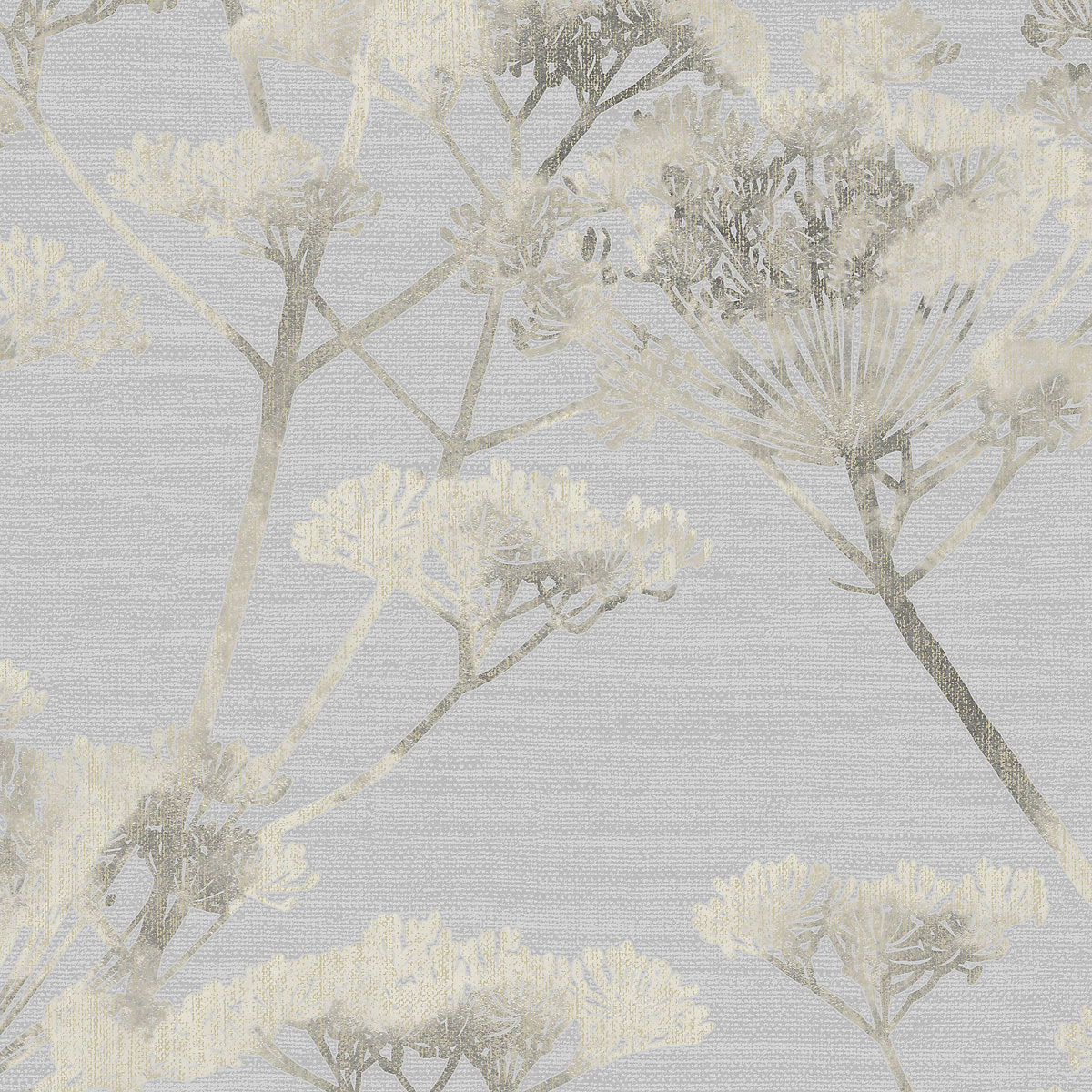 Boutique Grey Metallic effect Leaves Textured Wallpaper