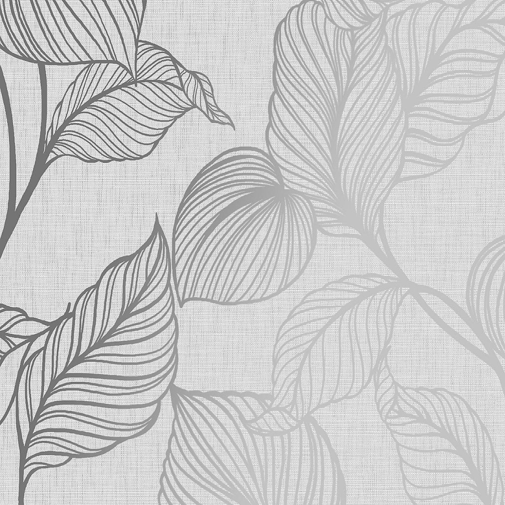 Boutique Royal palm Grey Silver effect Leaf Textured Wallpaper
