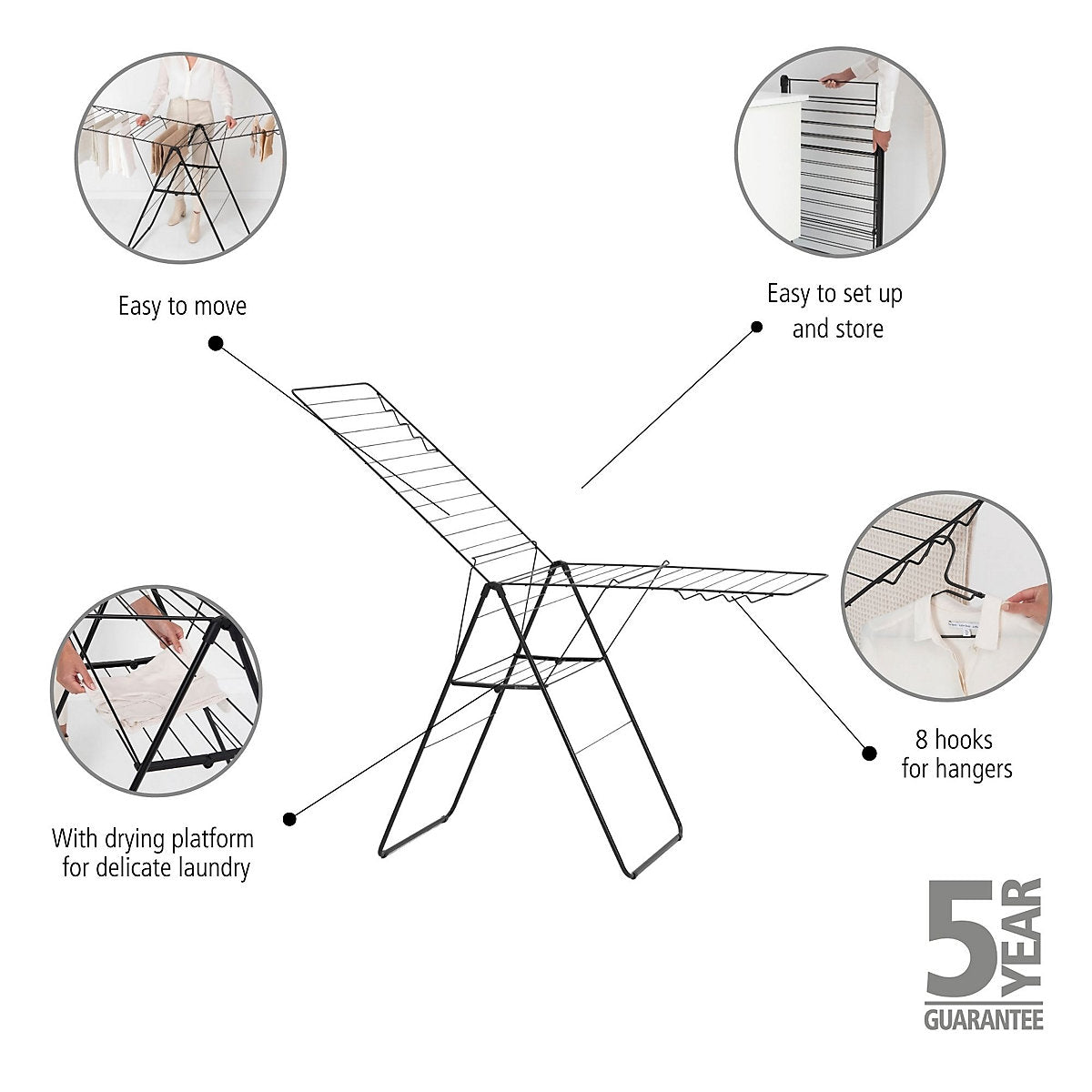 Brabantia Hangon Black Foldable Laundry Airer, 25m
