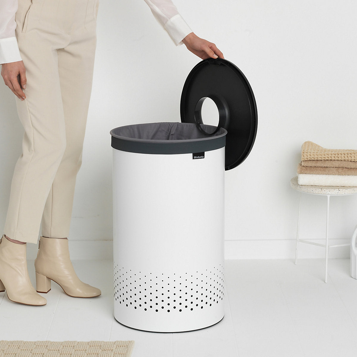 Brabantia White Steel Laundry bin, 60L