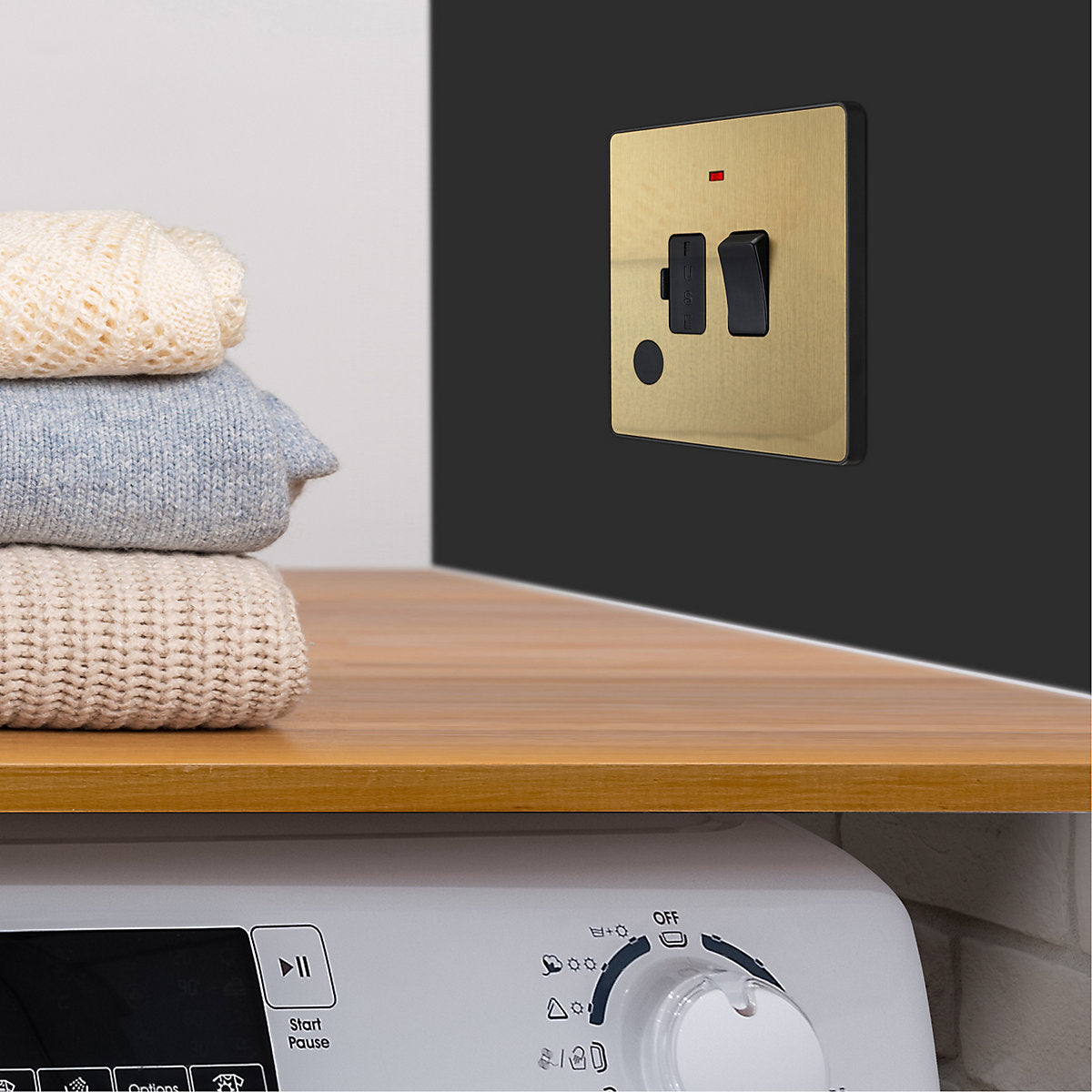 British General 13A 1 gang 2 way Low profile Switched LED indicator Fused connection unit Satin Brass effect