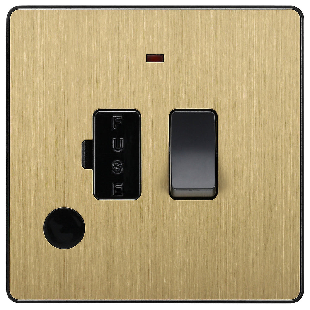 British General 13A 1 gang 2 way Low profile Switched LED indicator Fused connection unit Satin Brass effect