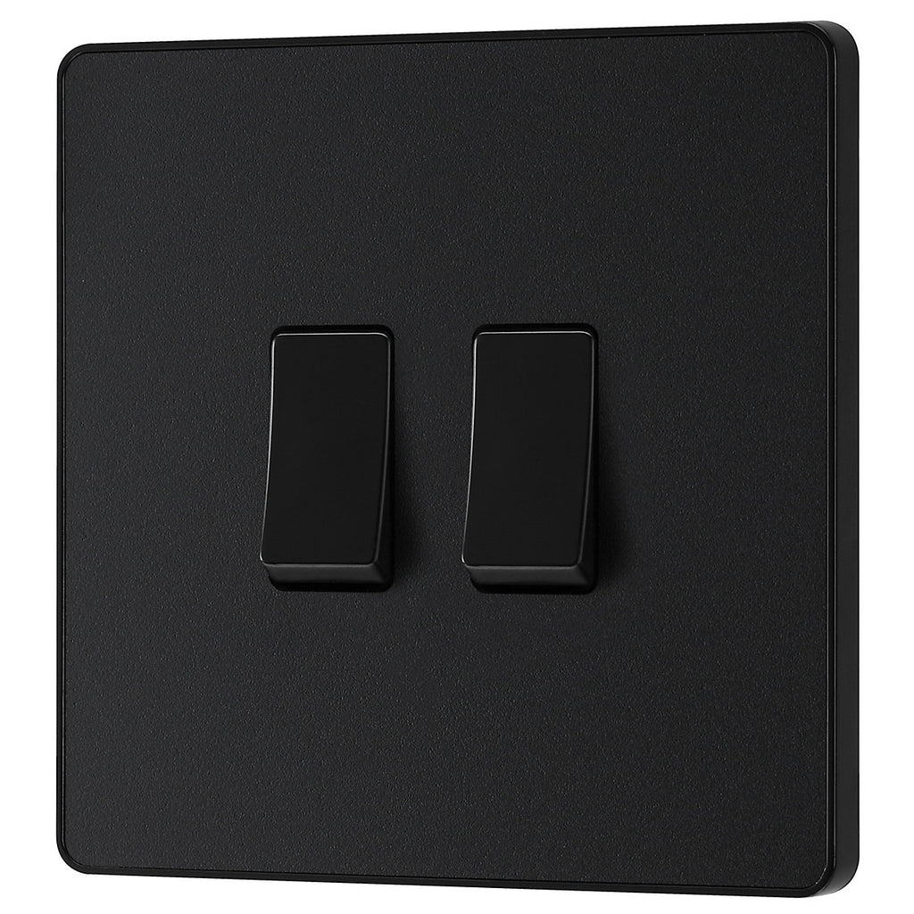 British General 20A 2 way 2 gang Double light Screwless Switch Matt Black