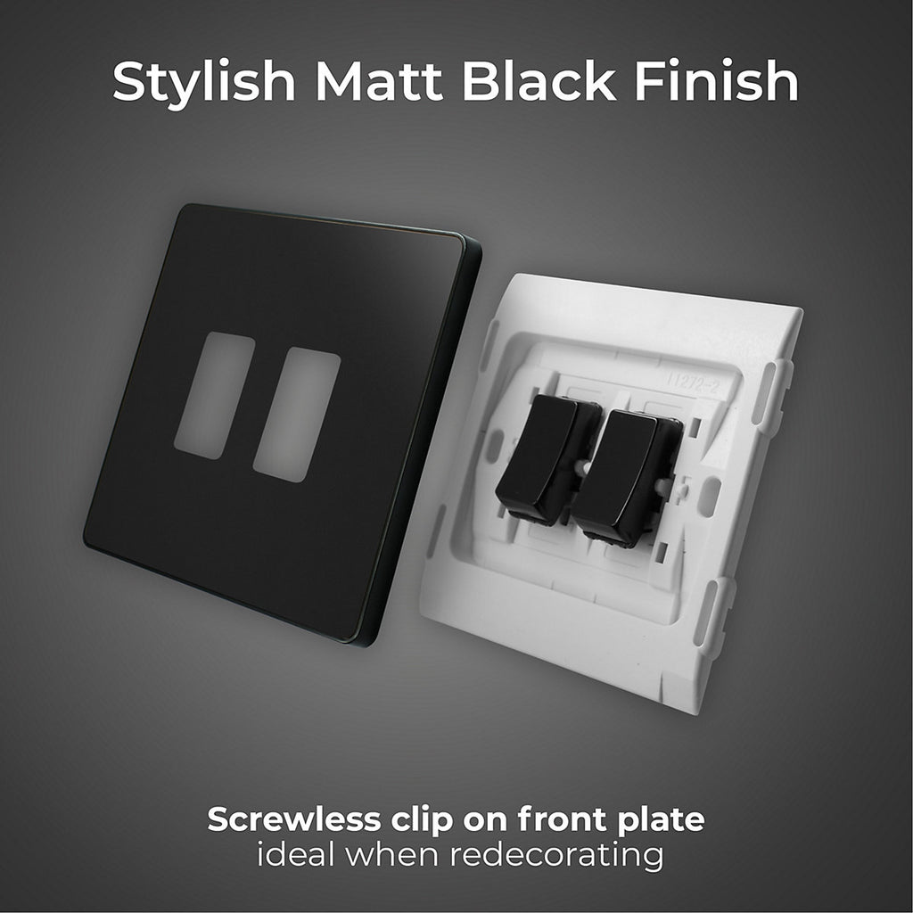 British General 20A 2 way 2 gang Double light Screwless Switch Matt Black