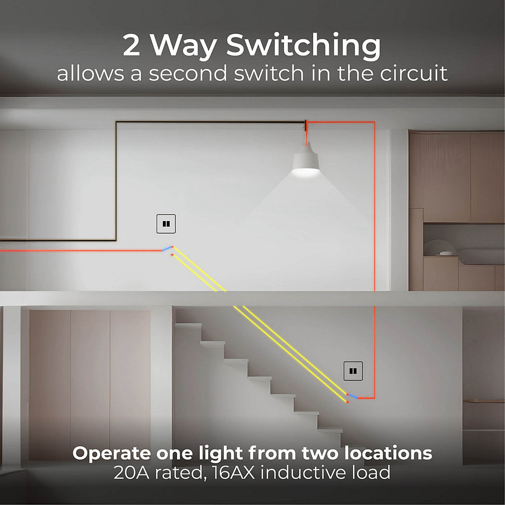 British General 20A 2 way 2 gang Double light Screwless Switch Matt Black