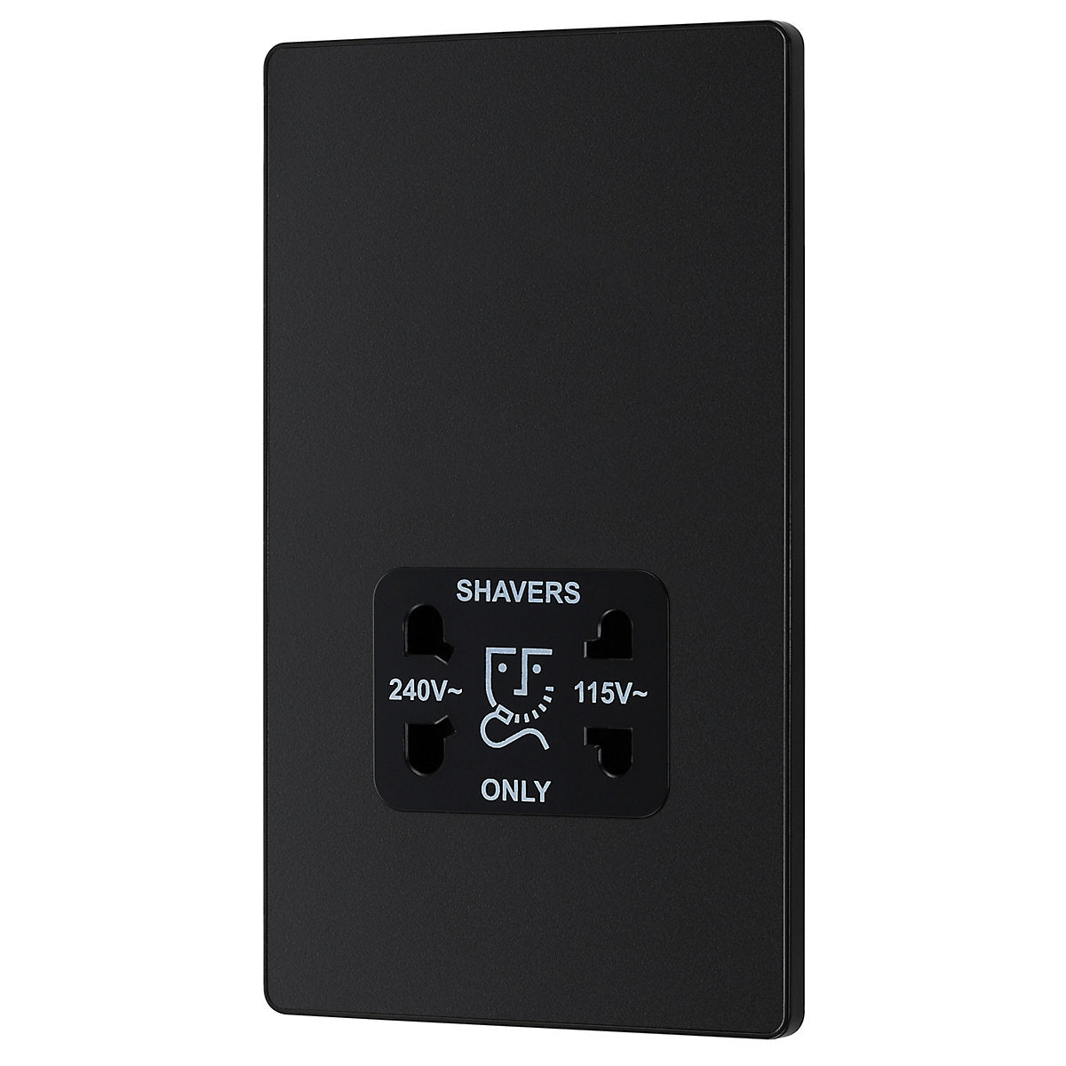 British General Double Raised slim Screwless Shaver socket Matt Black