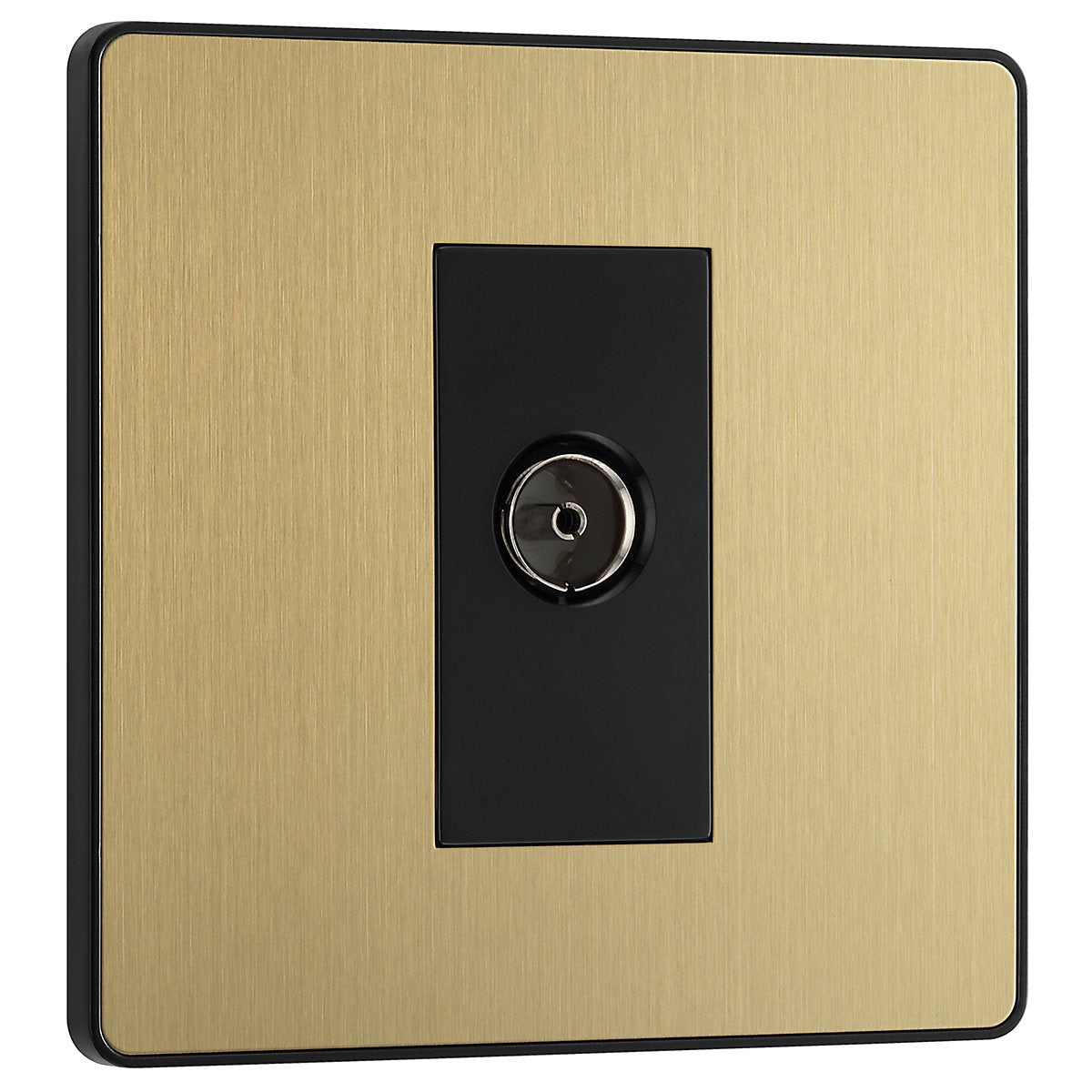 British General Single Screwless TV & radio socket Satin Brass effect