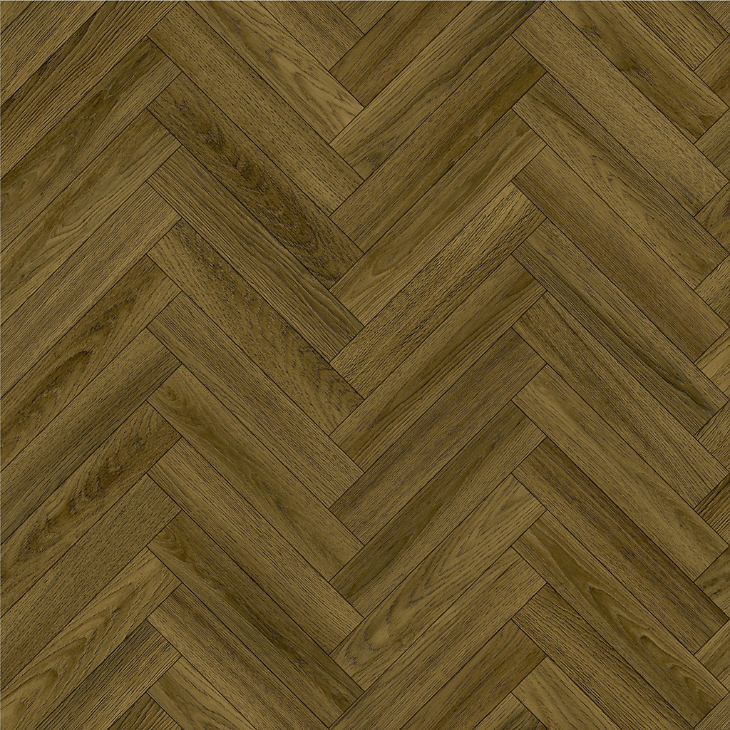 Brown Herringbone Oak effect Sheet vinyl flooring, 6m²