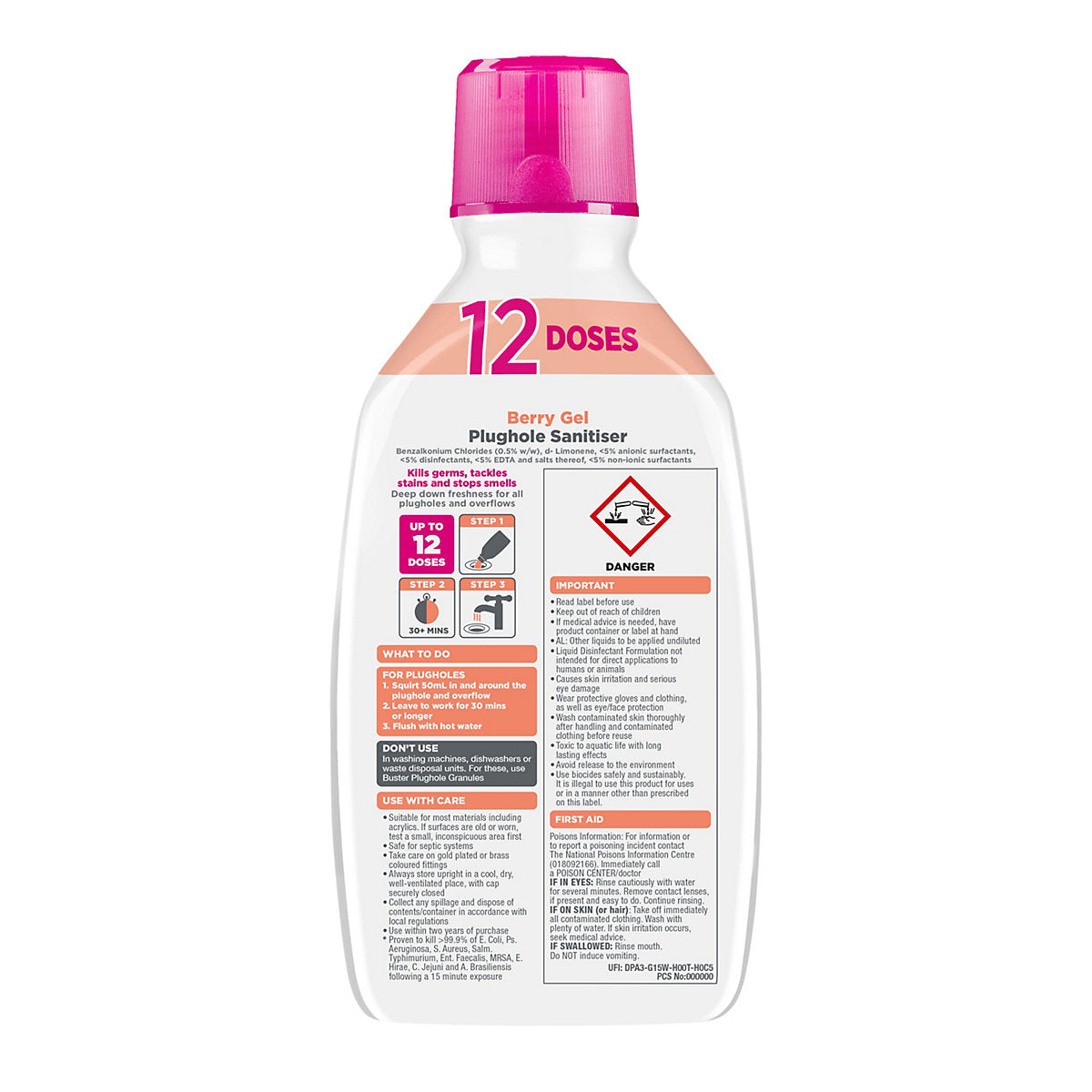 Buster Berry Plughole sanitiser 600ml