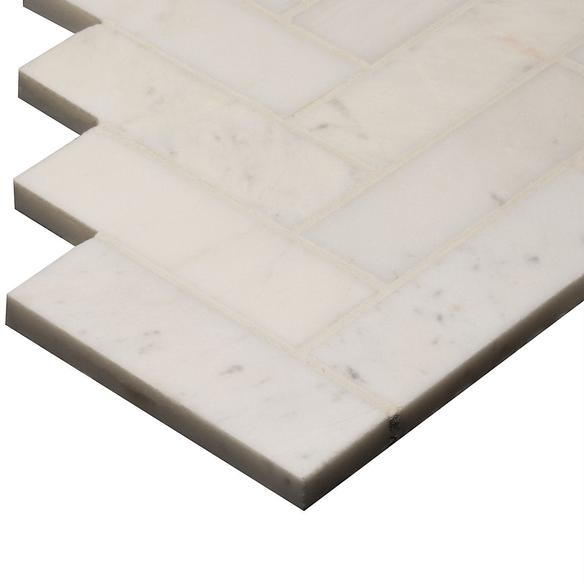 Ca’Pietra Athena White Satin Herringbone Marble Indoor Wall & floor & wall tile, (L)283mm (W)281mm