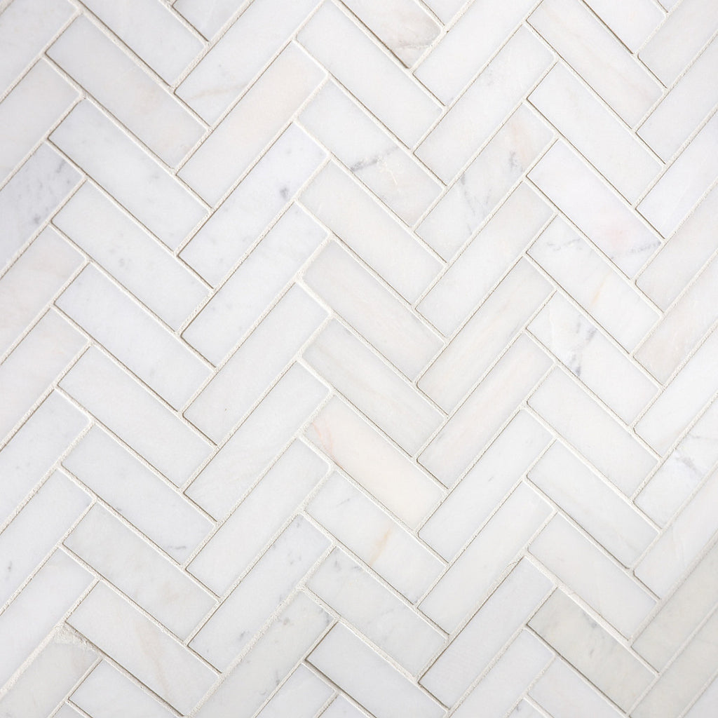 Ca’Pietra Athena White Satin Herringbone Marble Indoor Wall & floor & wall tile, (L)283mm (W)281mm
