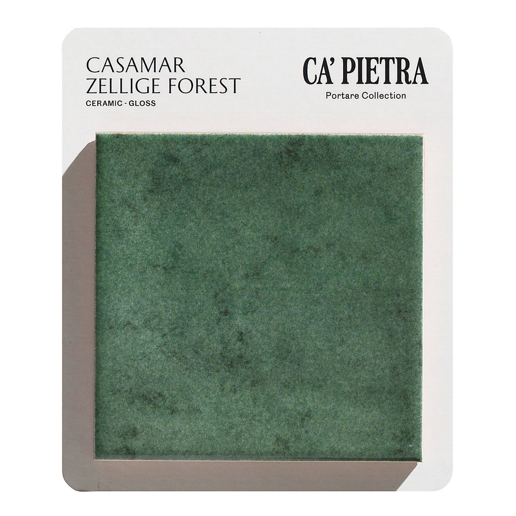 Ca’Pietra Casamar Forest Gloss Zellige Embossed Ceramic Indoor Tile Card mounted sample