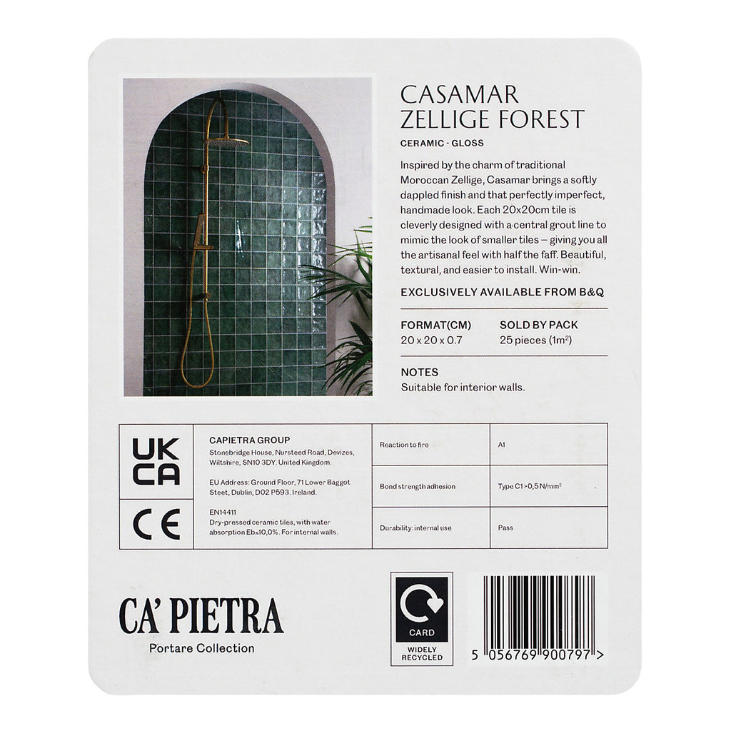 Ca’Pietra Casamar Forest Gloss Zellige Embossed Ceramic Indoor Tile Card mounted sample