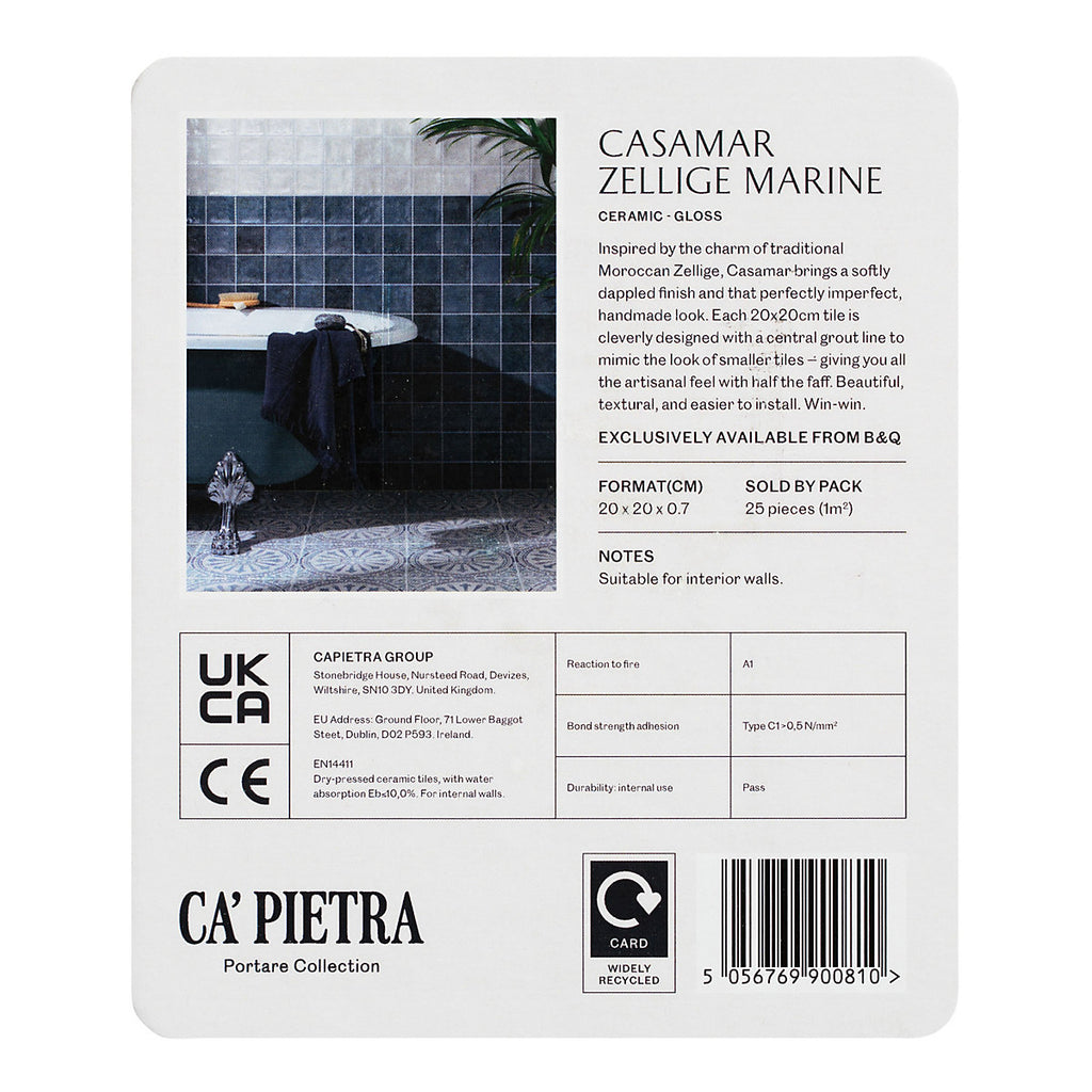 Ca’Pietra Casamar Marine Gloss Embossed Ceramic Indoor Tile Card mounted sample