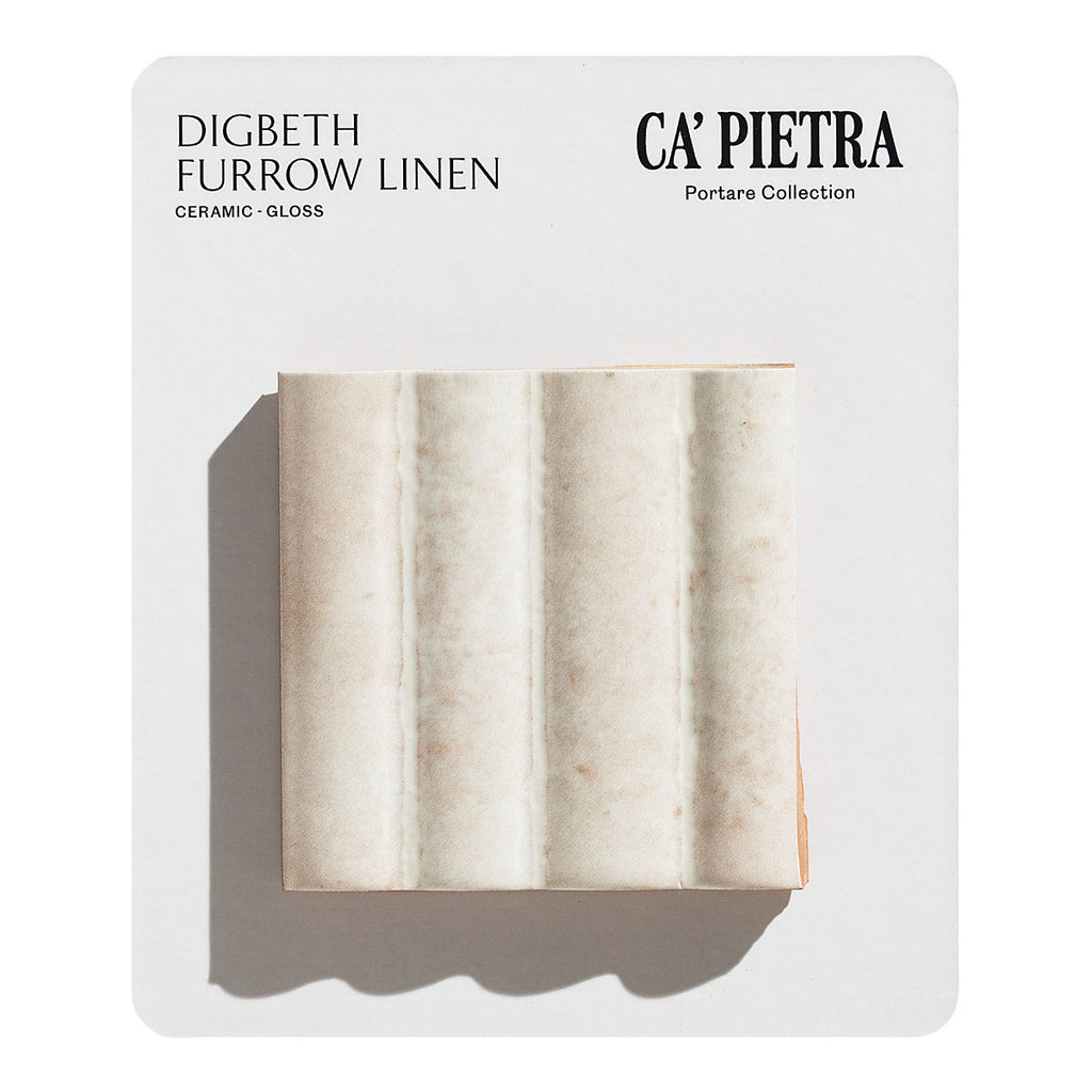 Ca’Pietra Digbeth Cream Gloss Furrow Metallic effect Embossed Ceramic Indoor Tile Card mounted sample