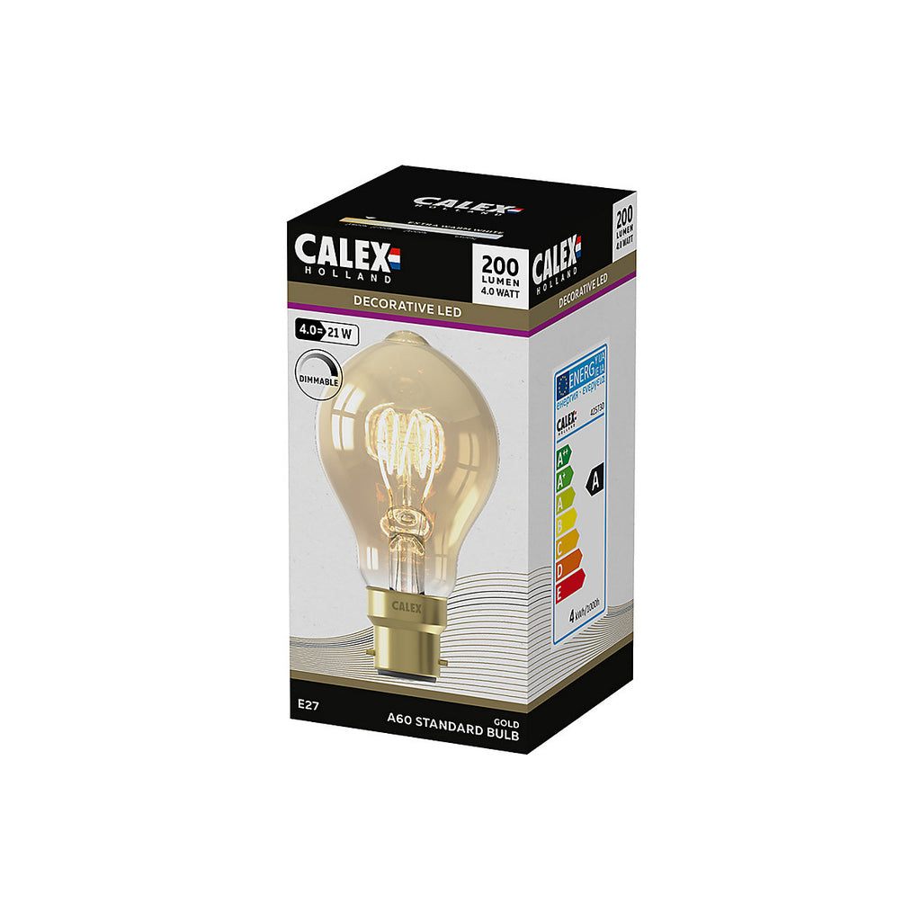 CALEX Gold flex B22 4W 200lm 360° Amber A60 Extra warm white LED Dimmable Filament Light bulb