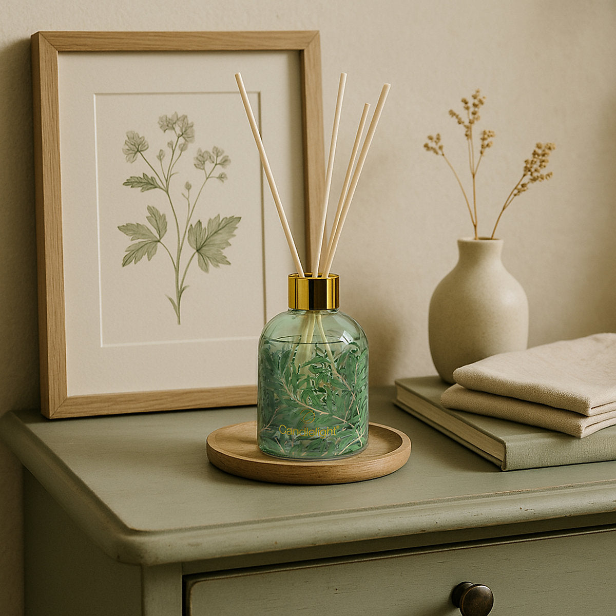 Candlelight Sage Green & Natural William Morris Sage & Poppy Reed diffuser, 200ml