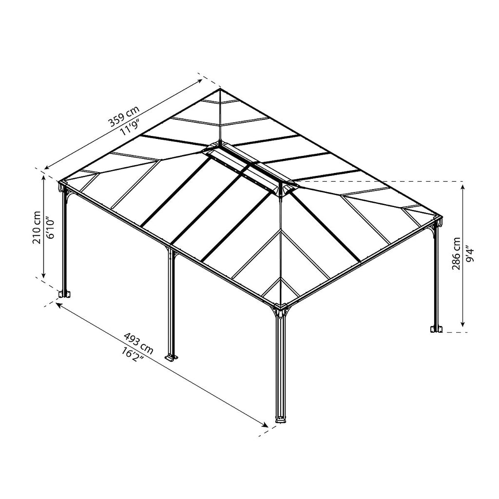 Canopia by Palram Martinique Grey Rectangular Garden Gazebo, (W)4.93m (D)3.59m