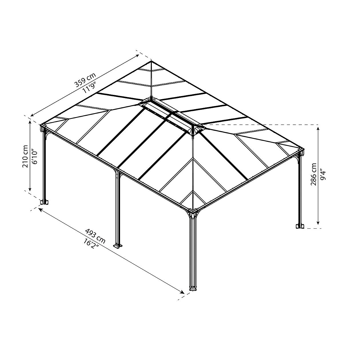 Canopia by Palram Martinique Grey Rectangular Garden Gazebo, (W)4.93m (D)3.59m