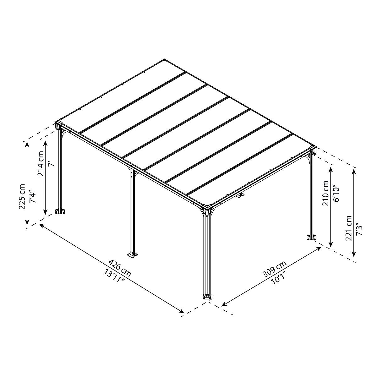 Canopia by Palram Milano Grey Rectangular Garden Gazebo, (W)4.26m (D)3.09m