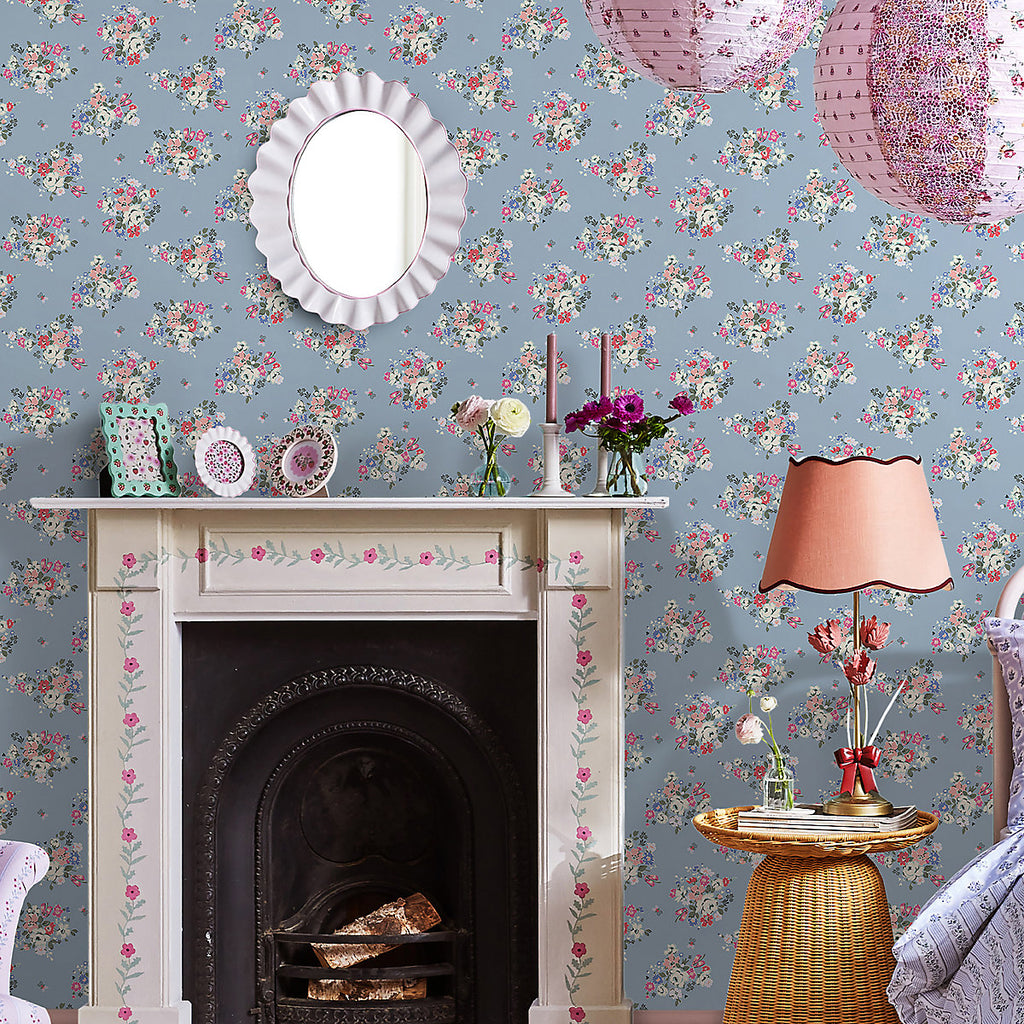 Cath Kidston Blue Clifton Floral Smooth Wallpaper
