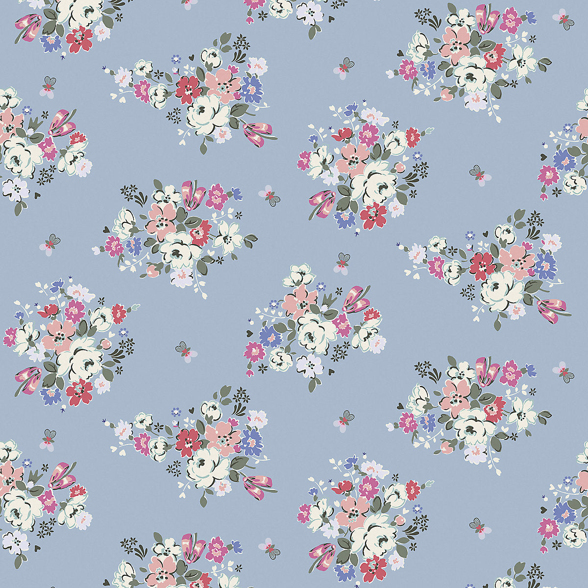Cath Kidston Blue Clifton Floral Smooth Wallpaper