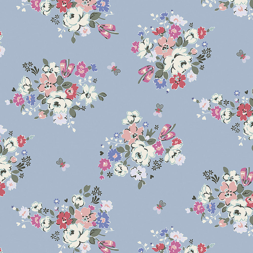 Cath Kidston Blue Clifton Floral Smooth Wallpaper
