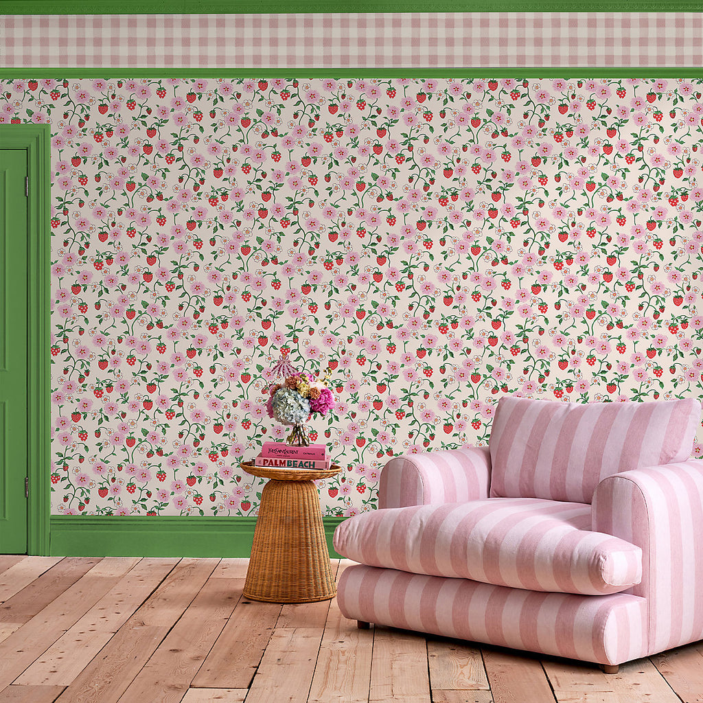 Cath Kidston Cream & Pink Strawberry Spring Patterned Smooth Wallpaper