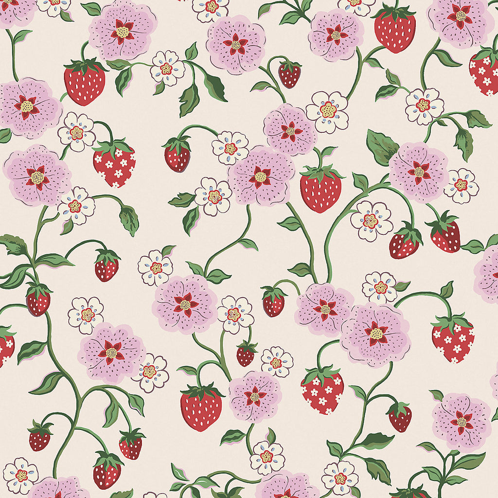 Cath Kidston Cream & Pink Strawberry Spring Patterned Smooth Wallpaper