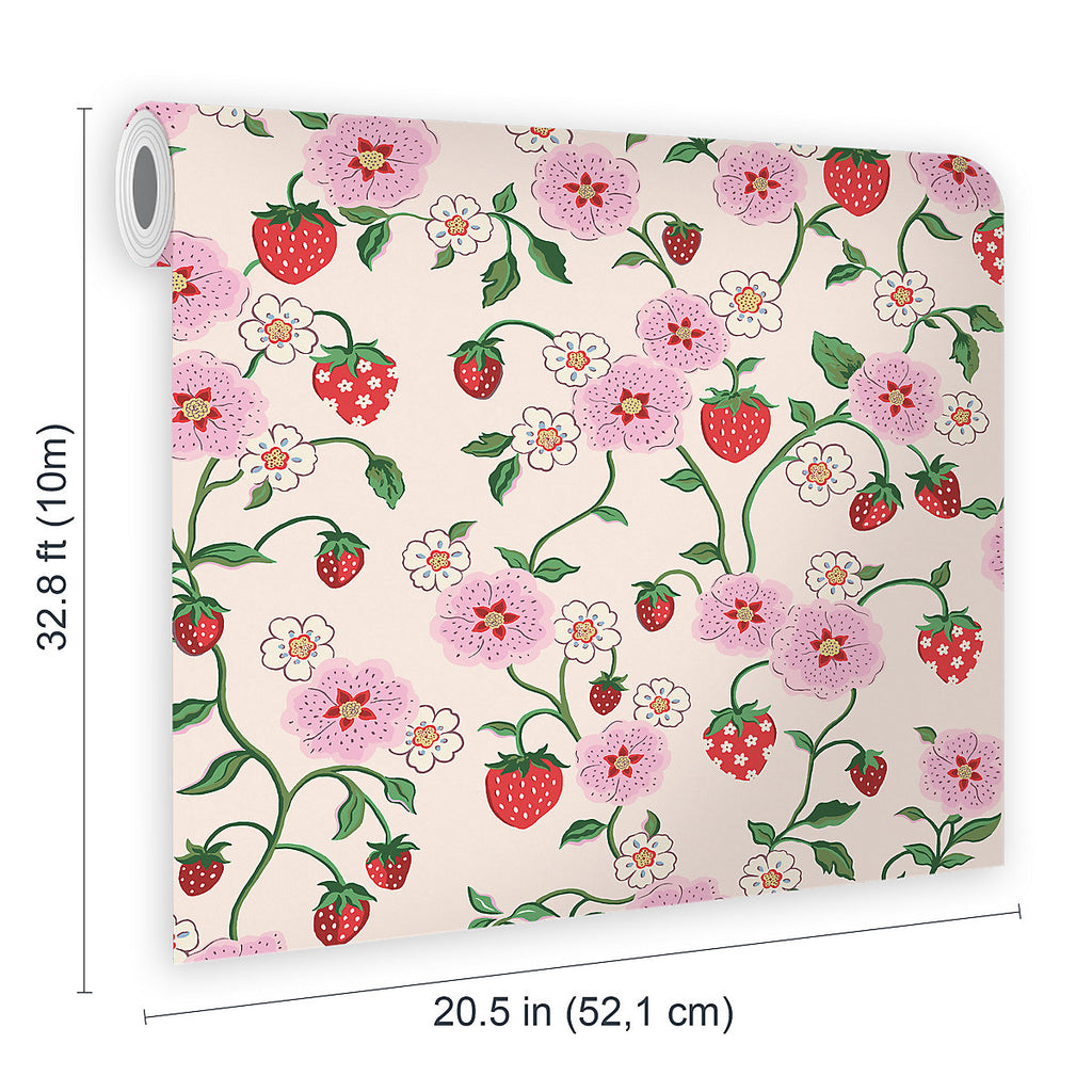 Cath Kidston Cream & Pink Strawberry Spring Patterned Smooth Wallpaper