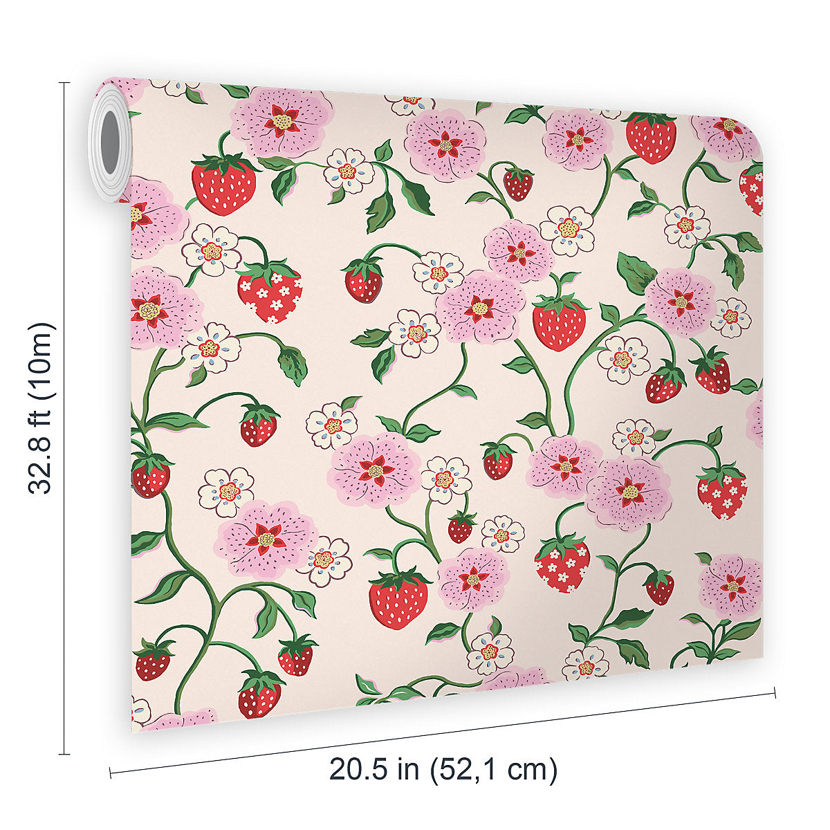 Cath Kidston Cream & Pink Strawberry Spring Patterned Smooth Wallpaper