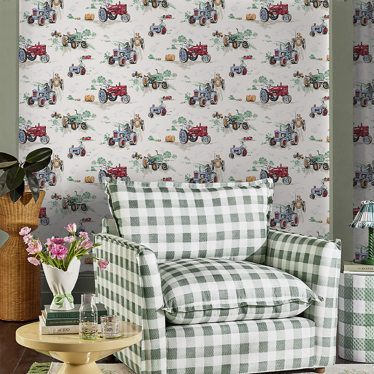 Cath Kidston Multicoloured Tractor Contemporary Smooth Wallpaper