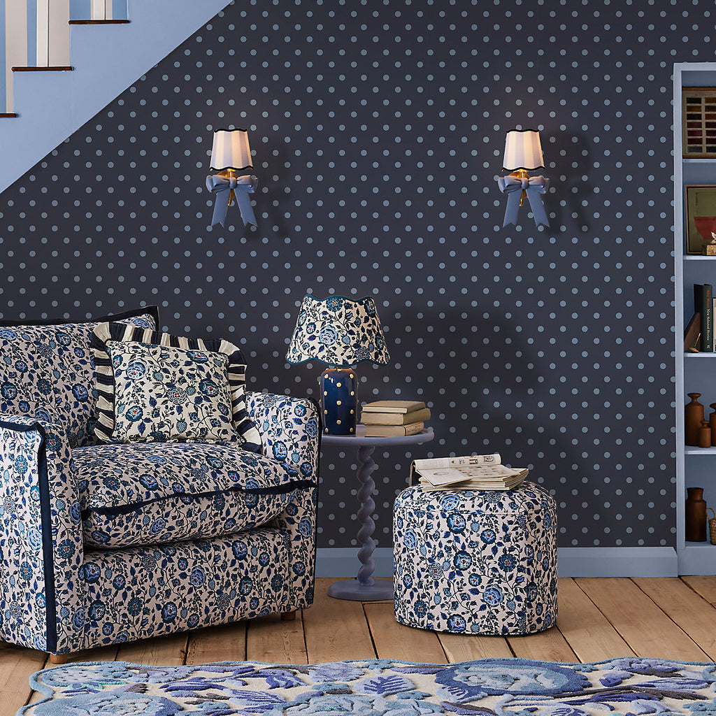 Cath Kidston Navy & Baby Blue Button Spot Patterned Smooth Wallpaper