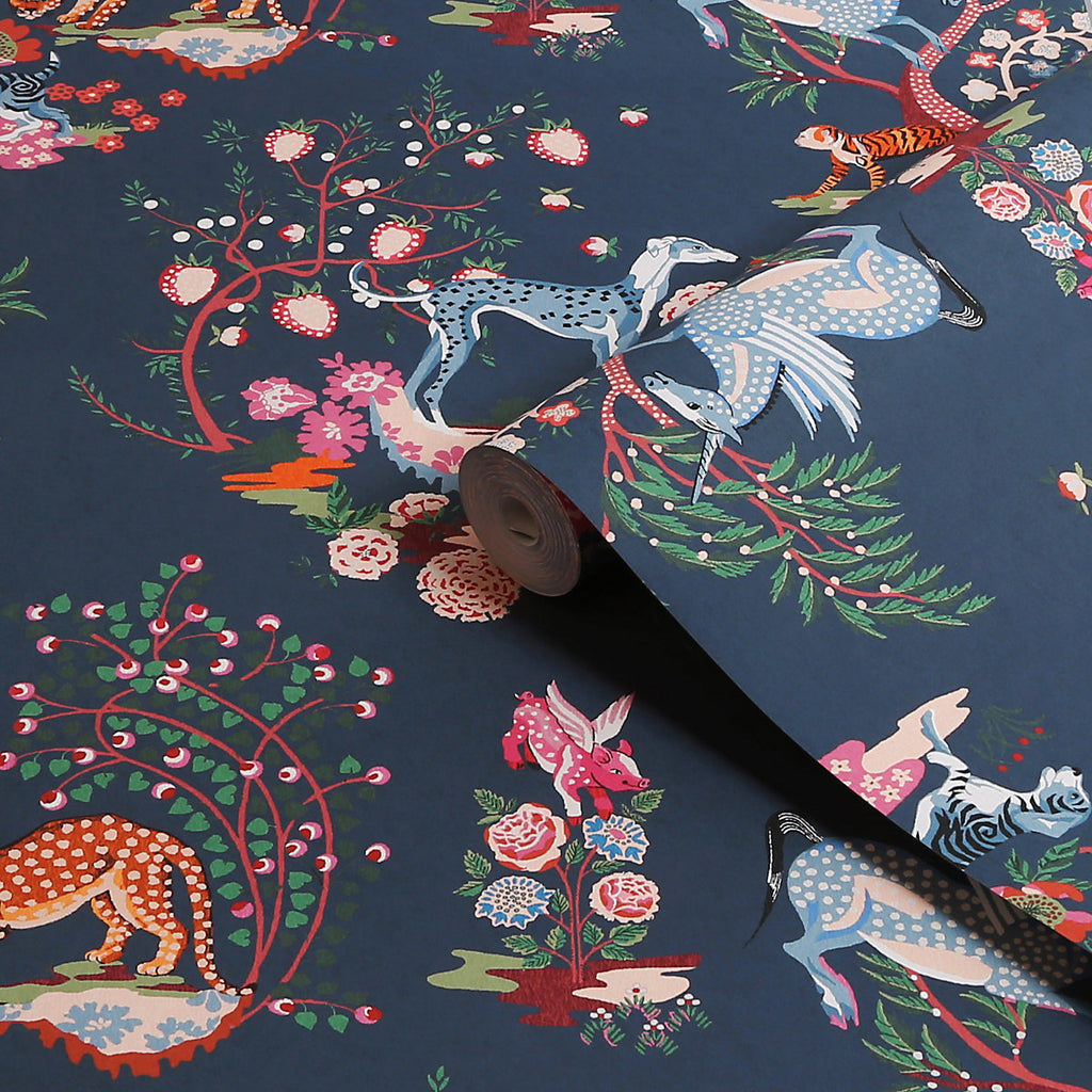 Cath Kidston Navy Painted Kingdom Patterned Smooth Wallpaper