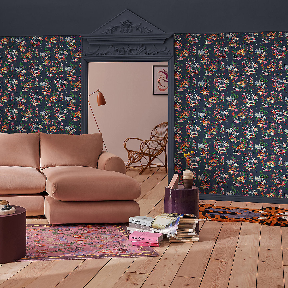 Cath Kidston Navy Painted Kingdom Patterned Smooth Wallpaper