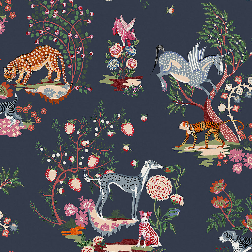 Cath Kidston Navy Painted Kingdom Patterned Smooth Wallpaper