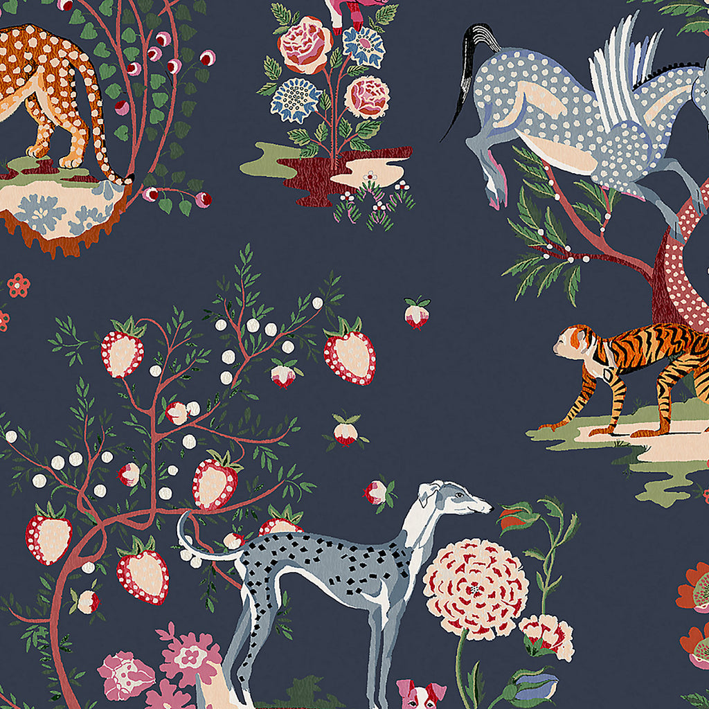 Cath Kidston Navy Painted Kingdom Patterned Smooth Wallpaper