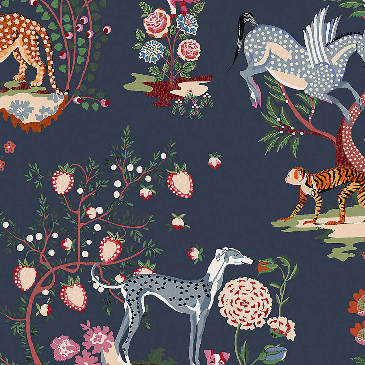 Cath Kidston Navy Painted Kingdom Patterned Smooth Wallpaper